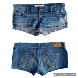 Vintage Y2K Hollister Blue Denim Micro Mini Jean Shorts Women 7 28 Cali Low Rise